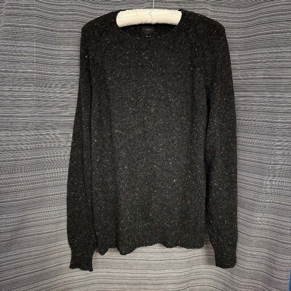 J. Crew Black Donegal Wool Blend Crew Neck Raglan Sweater Size Large